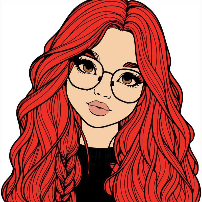 girl with long hair and freckles and glasses realistic