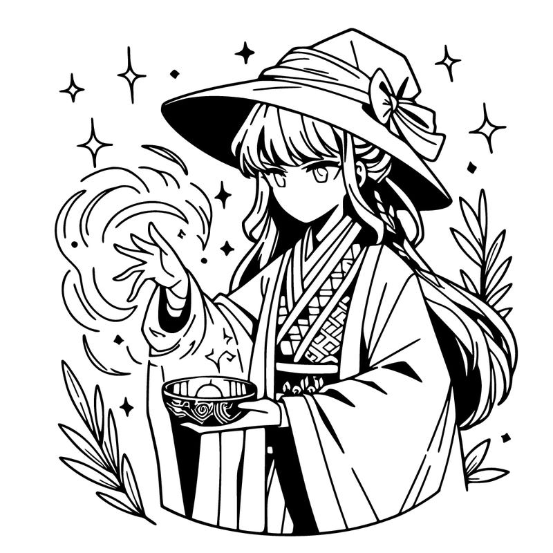 anime secret witch practicing her magic
