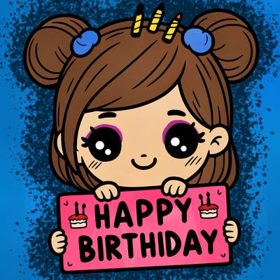 girl holding d happy birthday sign