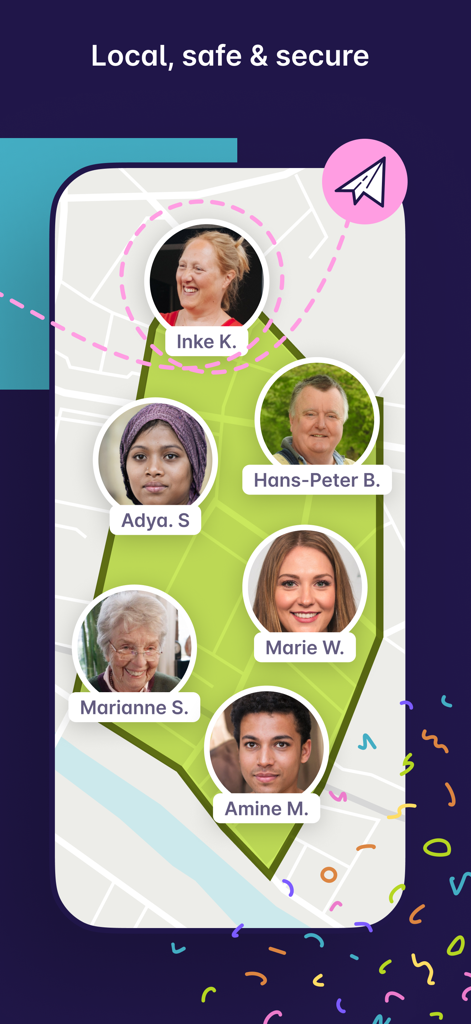 nebenan.de - Map view of the nebenan.de app showing profile pictures of verified local neighbors