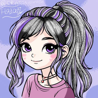 realistic girl with ponytail