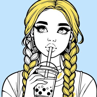 realistic girl with braided hair drinking boba