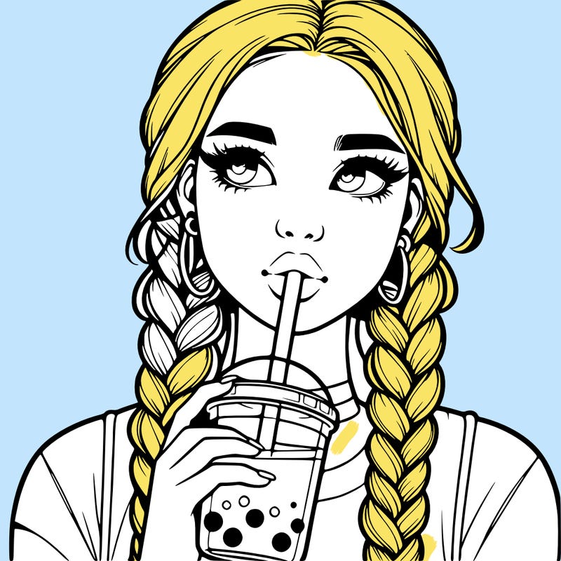 realistic girl with braided hair drinking boba