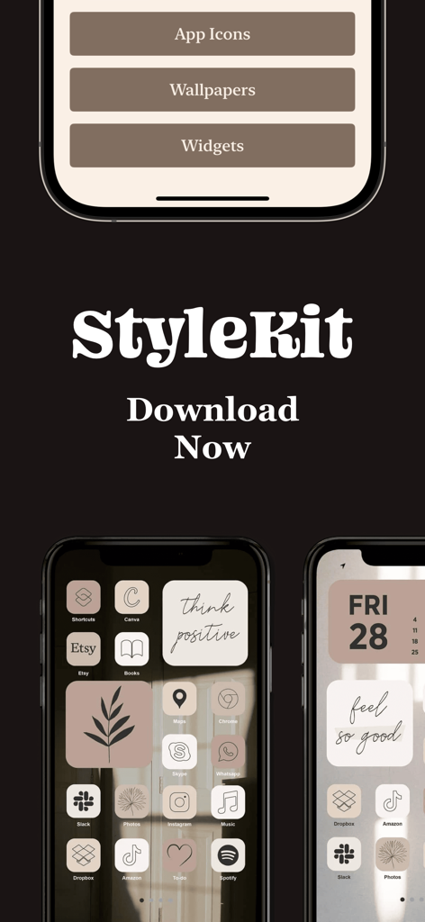 StyleKit- Aesthetic Widgets - Personnalisation d'un écran d'accueil d'iPhone esthétique avec des icônes d'applications personnalisées et des widgets de citations de StyleKit.
