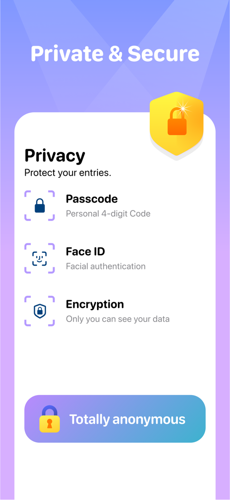 Pantalla de funciones de privacidad del diario de Halo que muestra opciones de código de acceso, Face ID y cifrado.