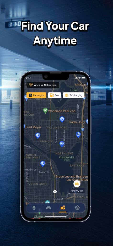 Sync: Ford Car Play Connect - Sync Ford Car Play Connectアプリは、車両の位置追跡と近くの駐車場および充電ステーションを示すライブマップを表示