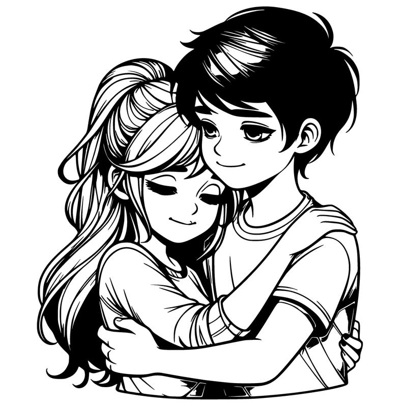 realistic girl and boy hugging