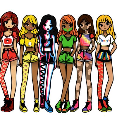 a group of girls wearing crop tops and shorts