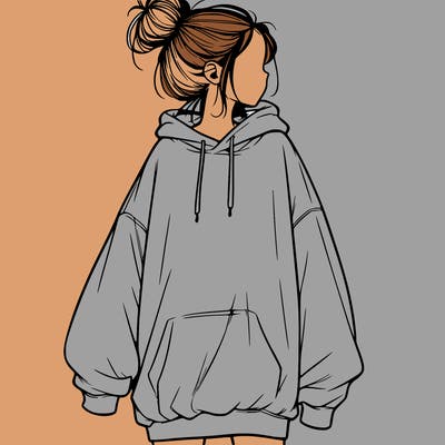 realistic girl with a oversized sweatshirt on and a bun