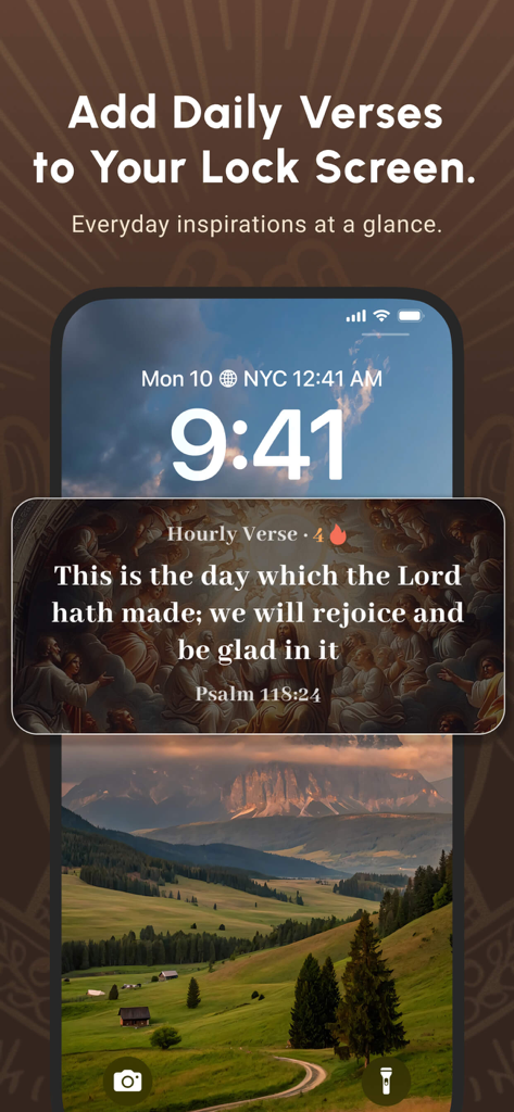 Bible Note Taker & Recorder - 詩篇118章24編をフィーチャーしたiPhoneロック画面に表示される毎日の聖書箇所のウィジェット