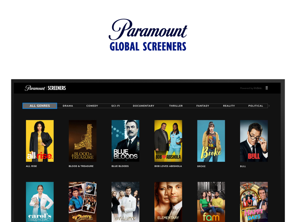 Paramount Global SCREENERS - Library interface of the Paramount Global Screeners app featuring various television series titles