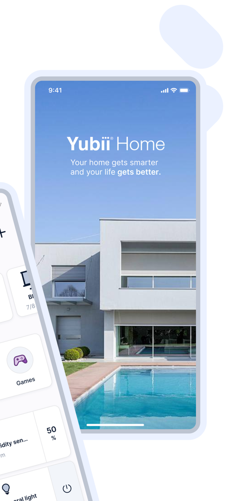 Yubii Home - Yubii Home app interface showing a modern house and smart home automation shortcuts