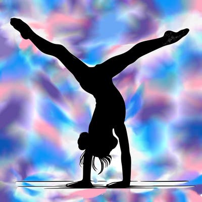 realistic gymnastic hand stand girl in four splits