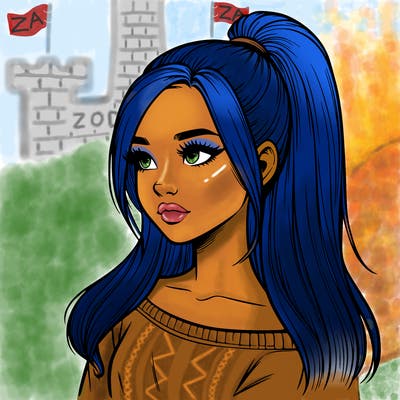 realistic girl with a high ponytail