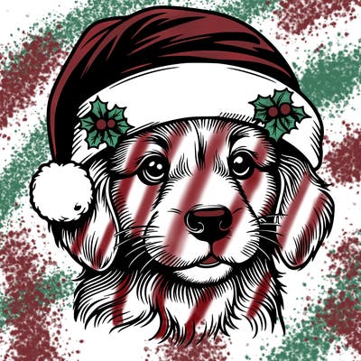 realistic dog wearing a santa hat