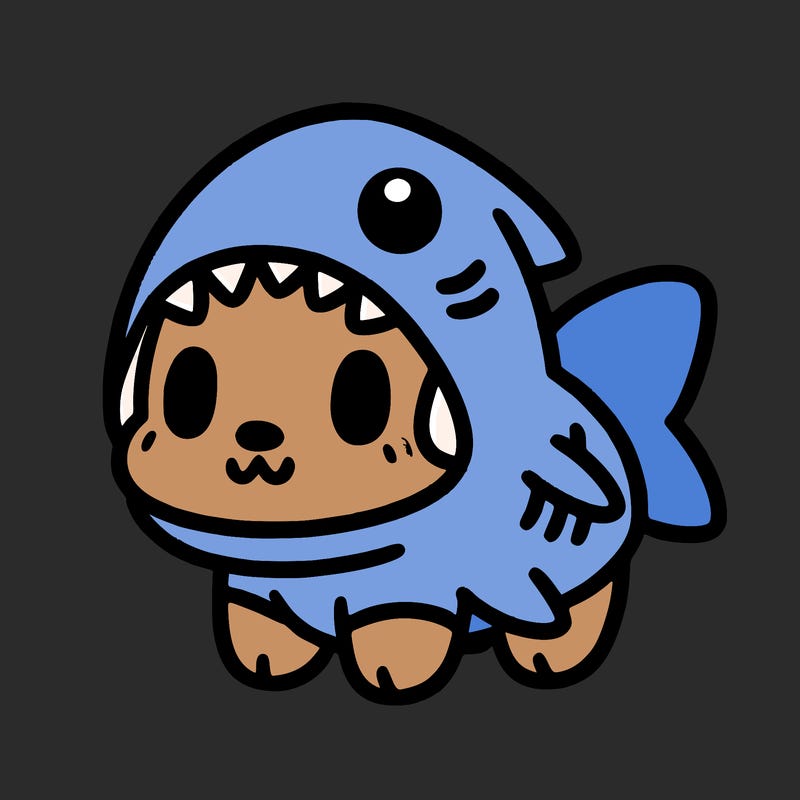 cute dog wearing a shark costume