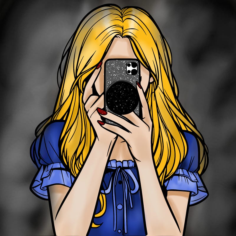 a realistic girl holding her phone taking pictures