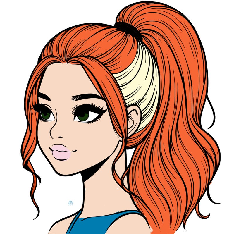 realistic girl with a high ponytail