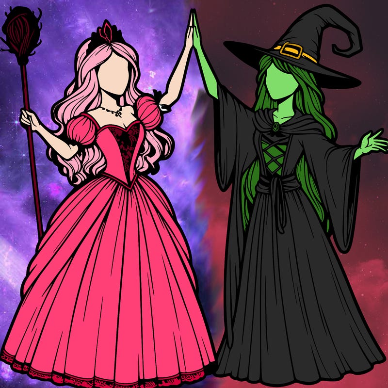 detailed realistic split of a princess and a witch