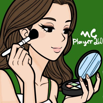 little girl putting on makeup