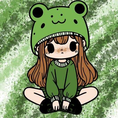 a girl wearing a frog hat and some frog socks