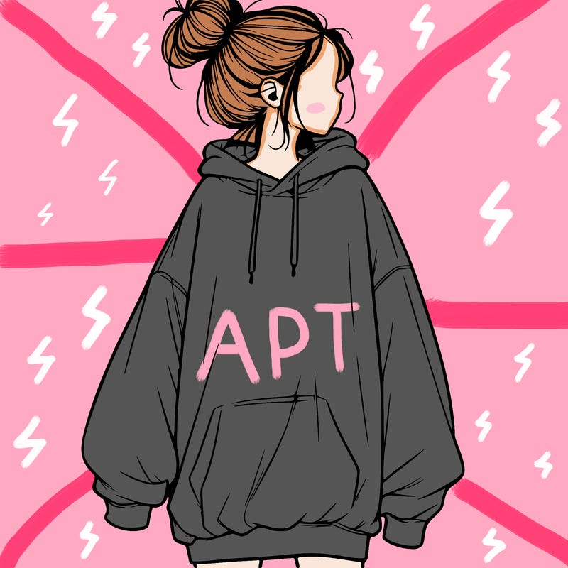 realistic girl with a oversized sweatshirt on and a bun