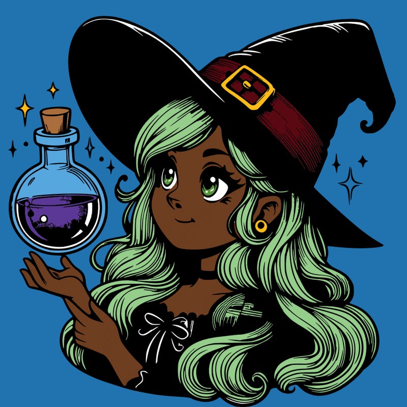realistic witch with a potion bottle