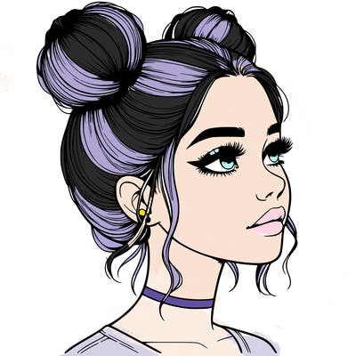 realistic girl with buns on the top of her head