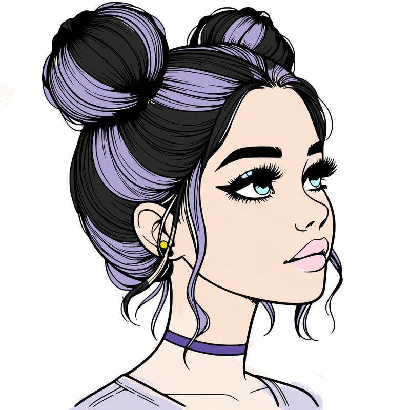 realistic girl with buns on the top of her head