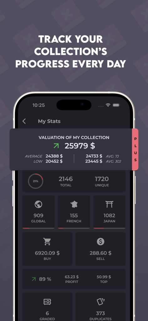 OP.TCG - Dashboard showing valuation and statistics for a One Piece TCG collection