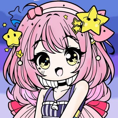 cute anime girl with star accessories