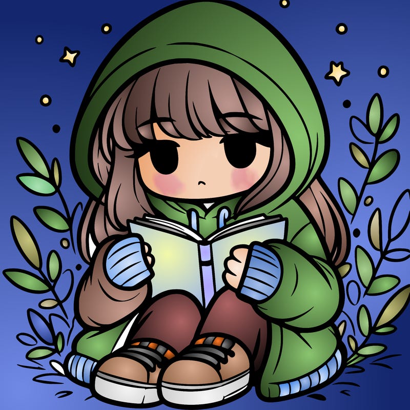 girl in oversized hoodie reading a book
