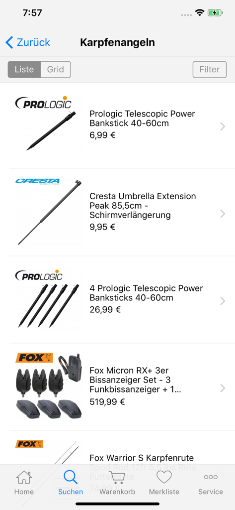 Neptunmaster - Catalog page for carp fishing equipment in the Neptunmaster app