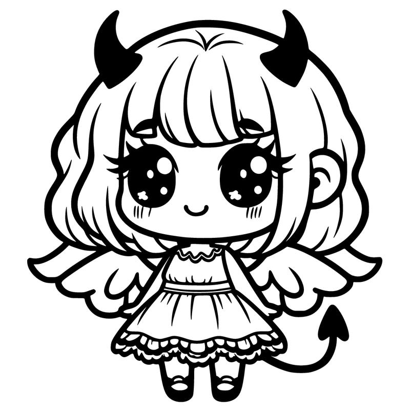 cute girl with devil wings and horns