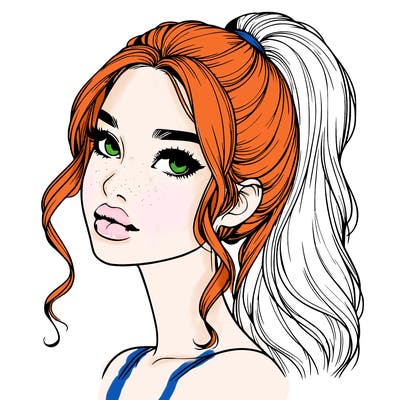 realistic girl with a ponytail on her hair and lips