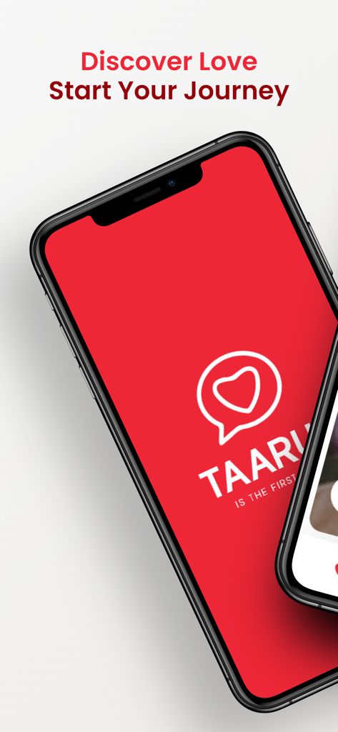 Taaruf - Taaruf app splash screen on an iPhone with a red background and heart logo