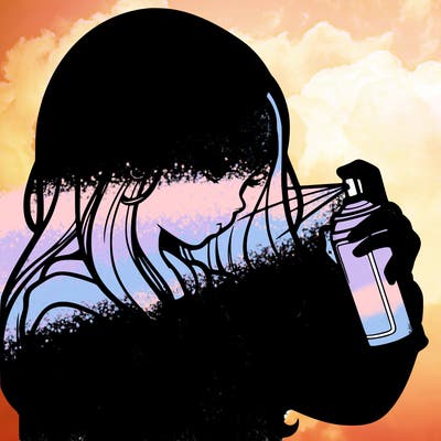 a realistic girl spray painting