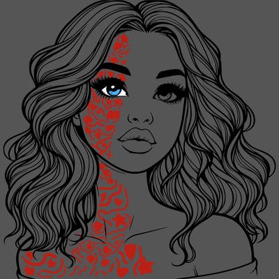 realistic girl with wavy hair and lips