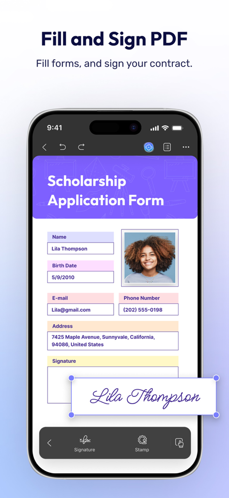 UPDF-App-Oberfläche, die zeigt, wie man ein PDF-Antragsformular auf dem iPhone ausfüllt und unterschreibt