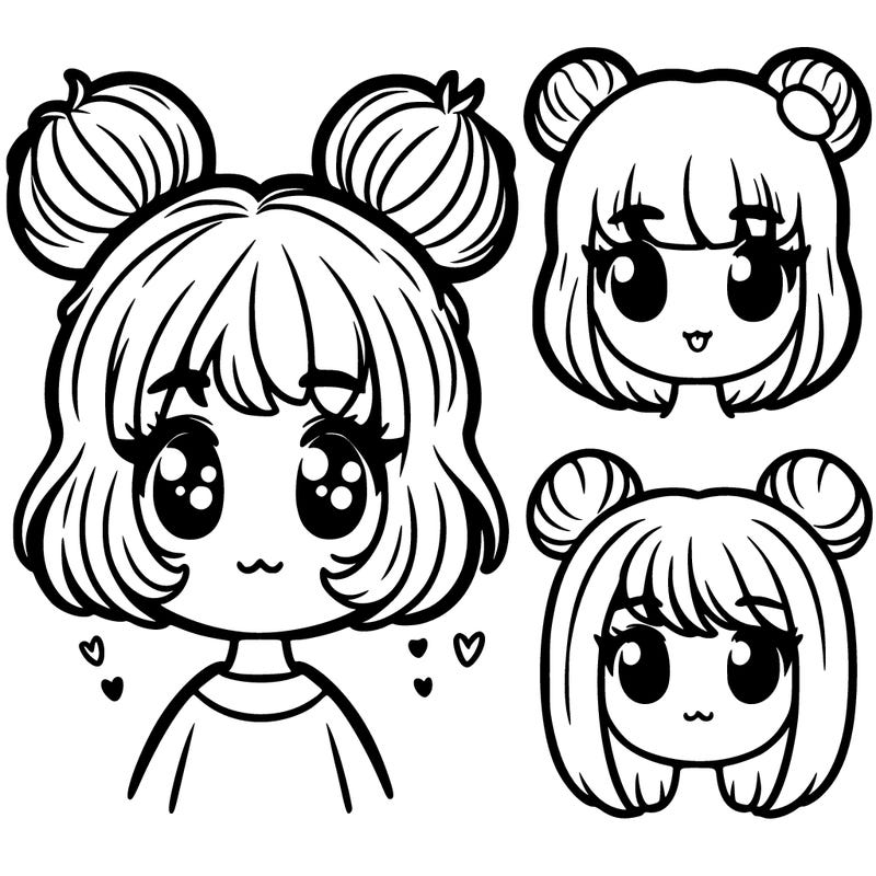one girl with two puffy buns and one with short hair