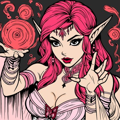 realistic scary beautiful elf sorceress casting spell