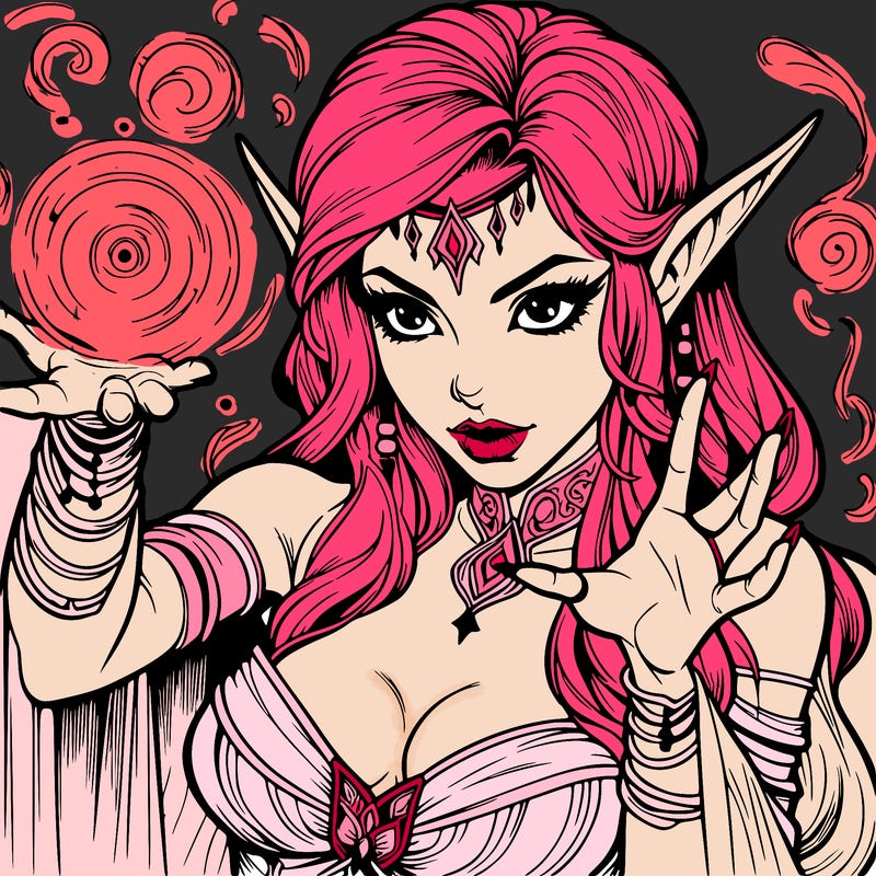 realistic scary beautiful elf sorceress casting spell