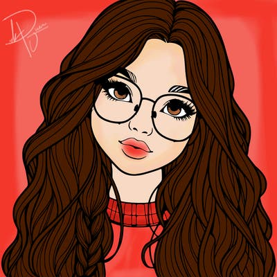 girl with long hair and freckles and glasses realistic