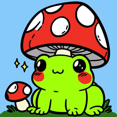 a cute frog with a mushroom hat