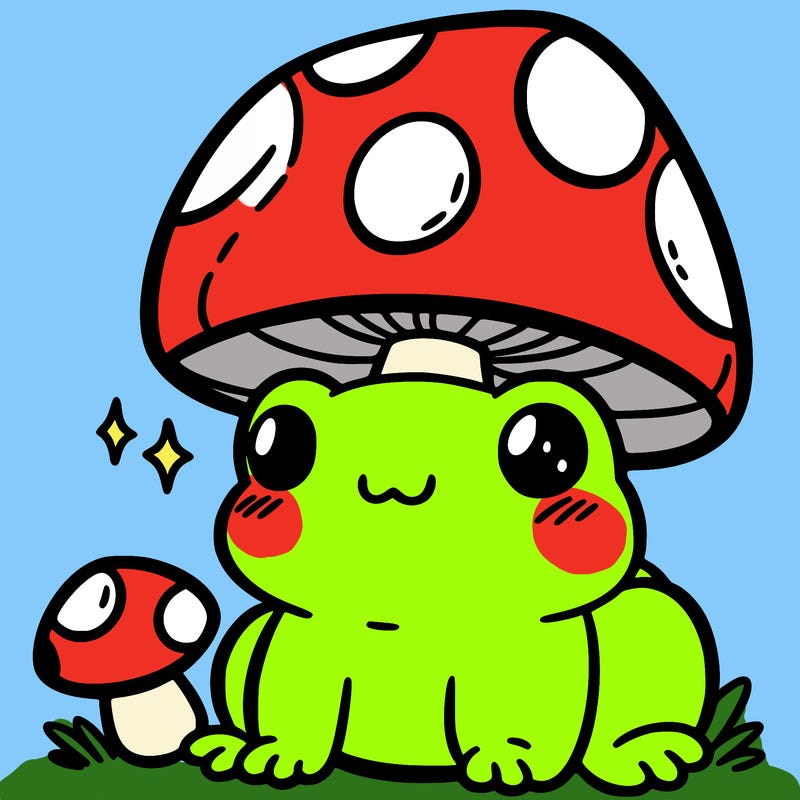 a cute frog with a mushroom hat