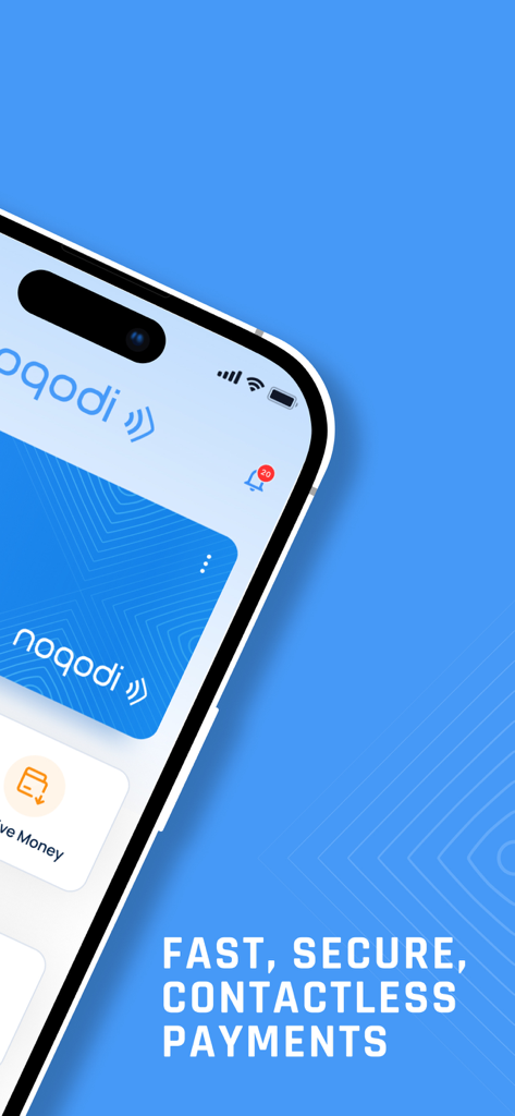 noqodi - noqodi mobile app interface showing a digital payment card and text advertising fast secure contactless payments