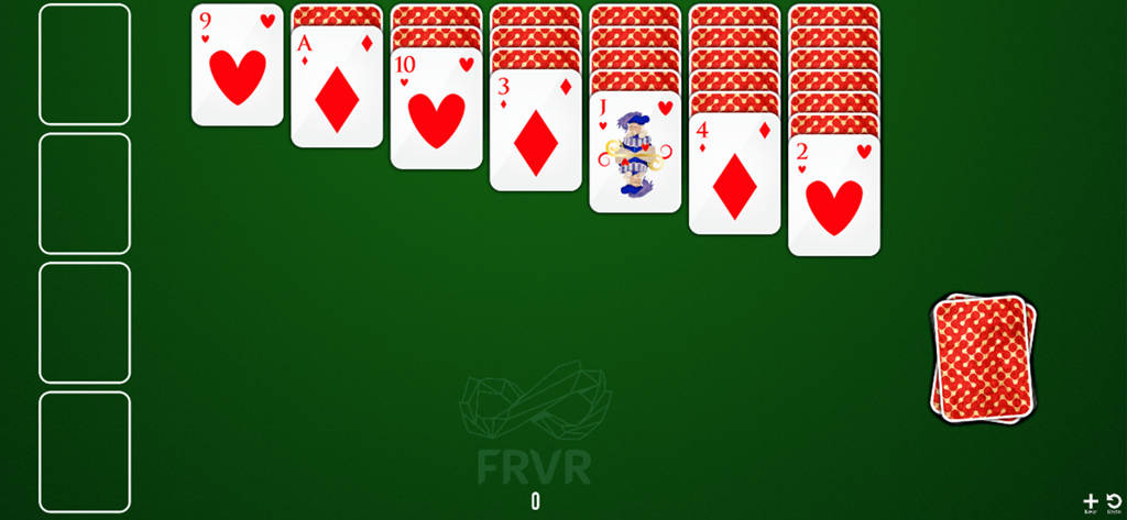 Solitaire FRVR classic Klondike card game screen in landscape mode with green background