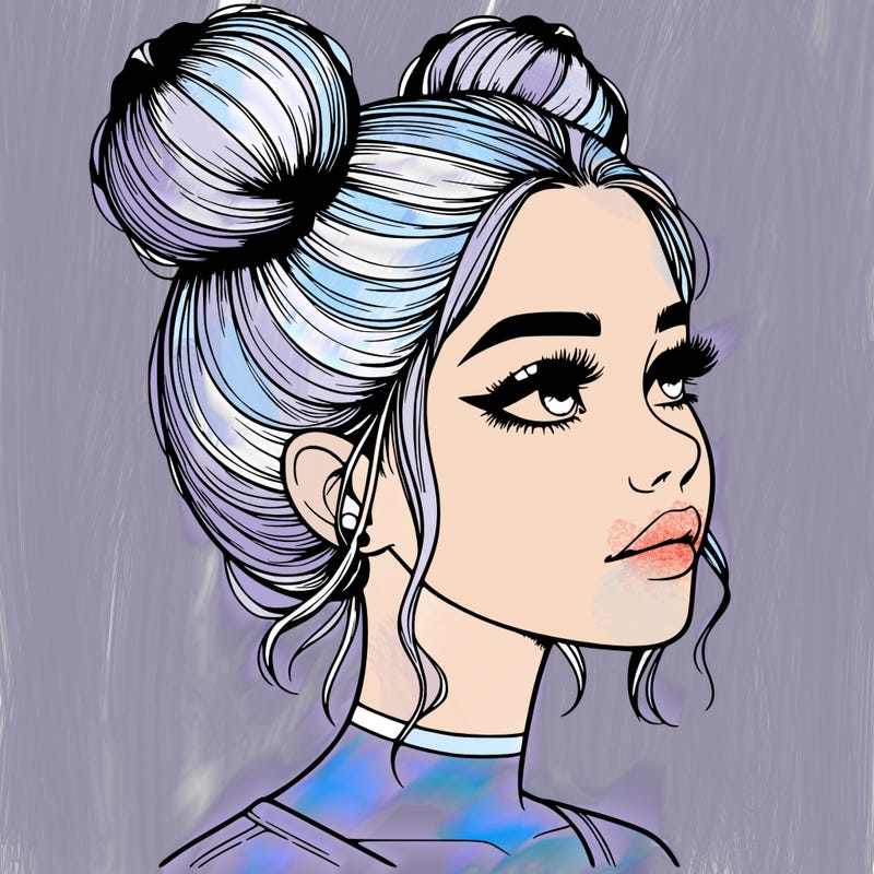 realistic girl with buns on the top of her head