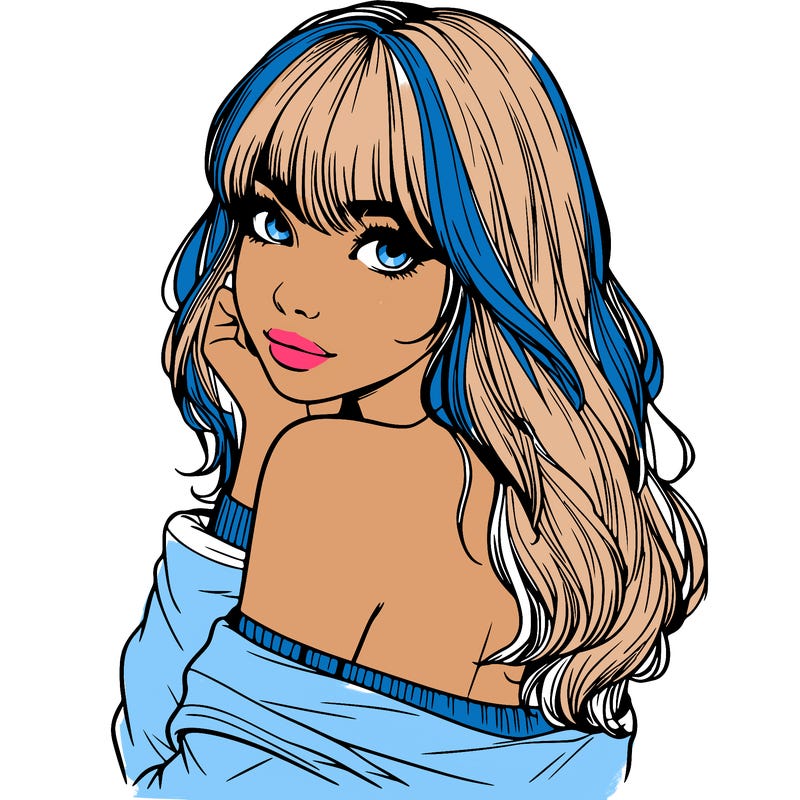 realistic girl with bangs looking over her shoulder