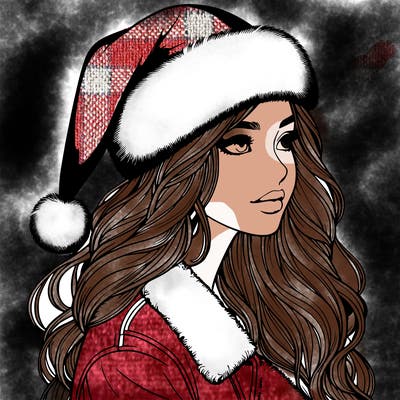 realistic girl in santa hat